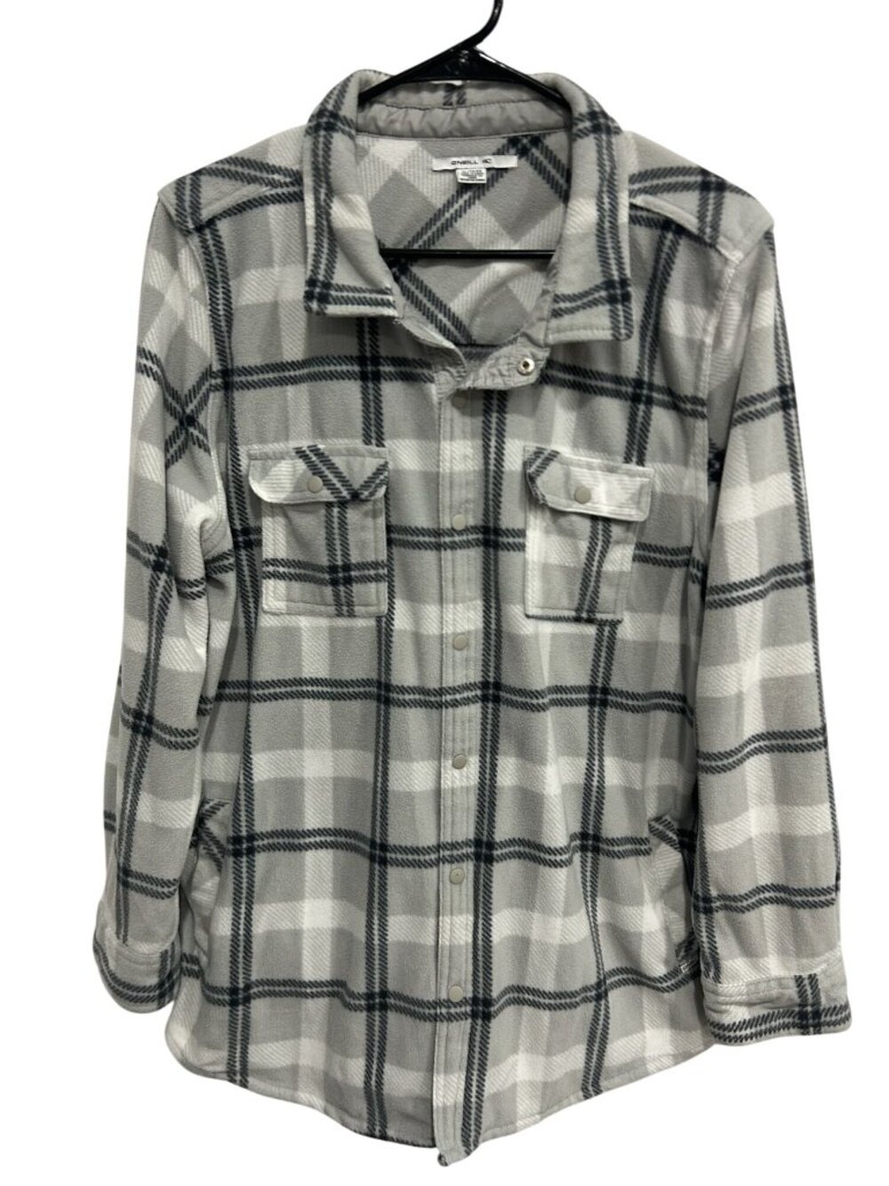 O'Neill XL Gray Plaid Fleece Shirt Jacket Snap Front Retro Heritage Style Shaket